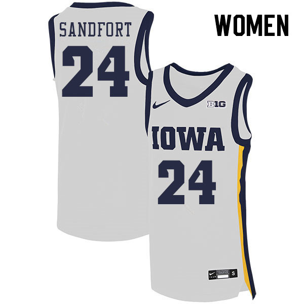 Women #24 Pryce Sandfort Iowa Hawkeyes College Basketball Jerseys Stitched Sale-White